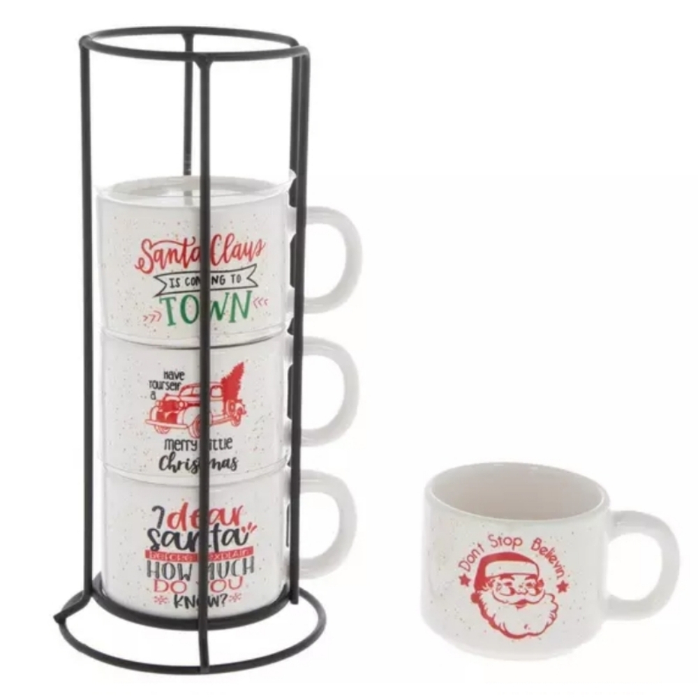 New - Set of 4 Stackable Expresso Christmas Mugs - Picture 2 of 2
